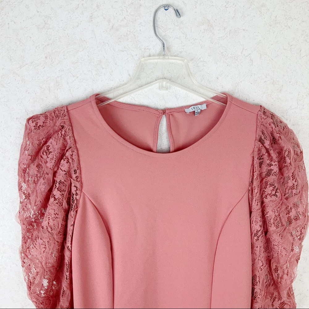 Iris floral lace balloon sleeves blush pink dress romantic - Picture 3 of 12